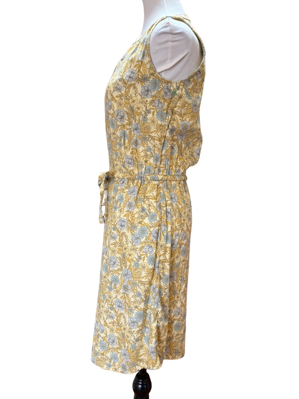 Denver Hayes Floral Sleeveless Dress Tie Waist Yellow Blue XS - Picture 4 of 9